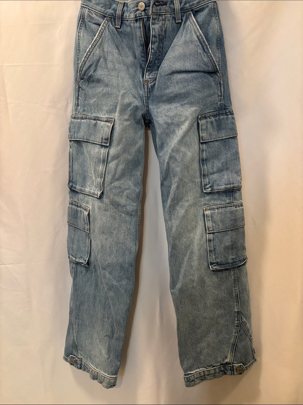 Denim Forum Light Blue High-Rise Cargo Jeans - 23”